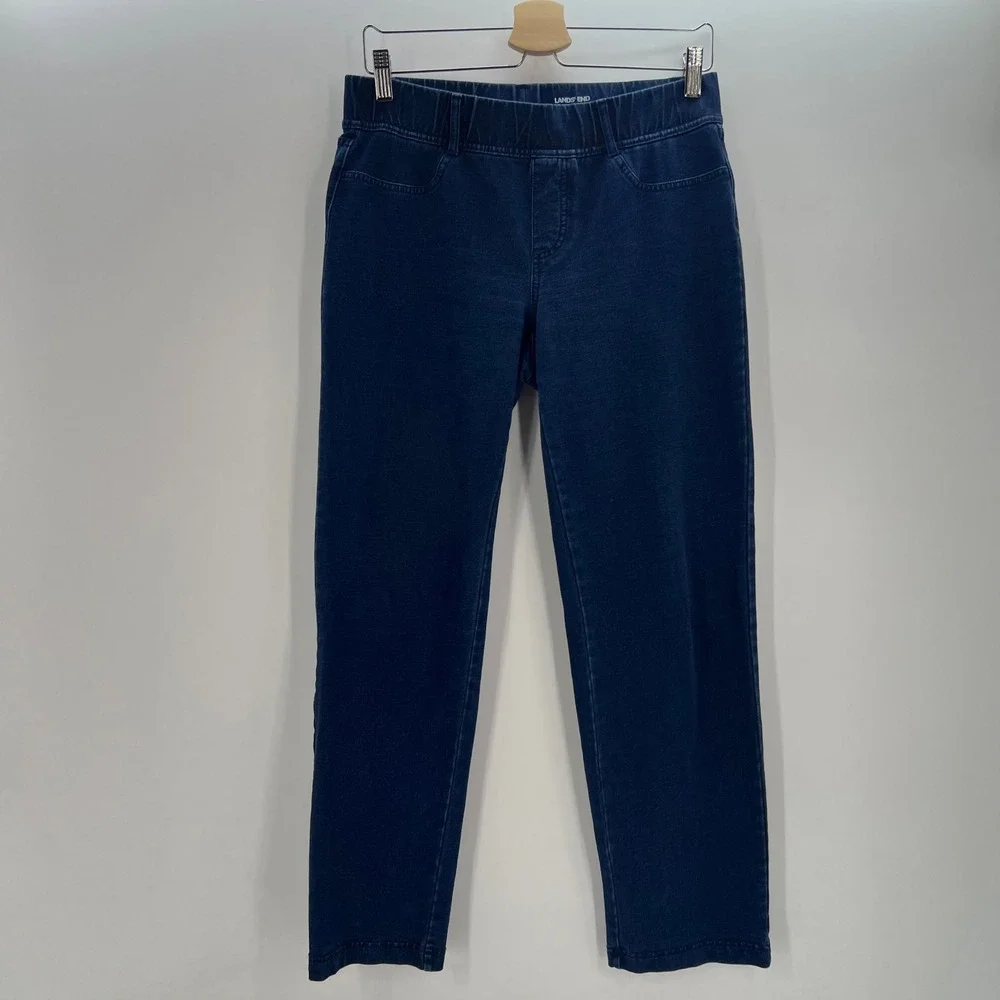 Lands End Starfish Slim Leg Pull On Jeans Dark Indigo Blue Stretch Womens Small